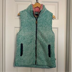 Simply Southern Women's Teddy Sherpa Vest Aqua/Teal with Pink Trim Size Medium‎